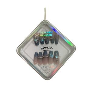 Medium Coffin Blue Ombre 3D Bedazzled Press On Nails​
